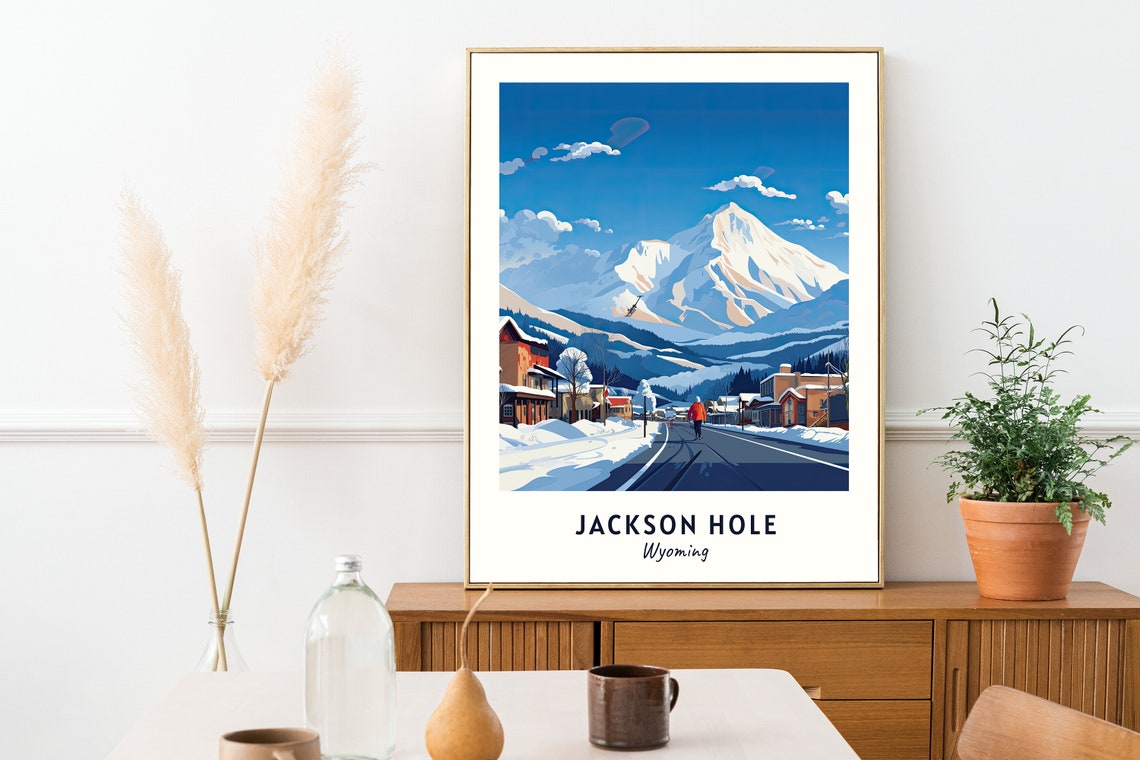 Jackson Hole Wyoming Snowy Road Mountain Peaks Winter Poster - Image 2
