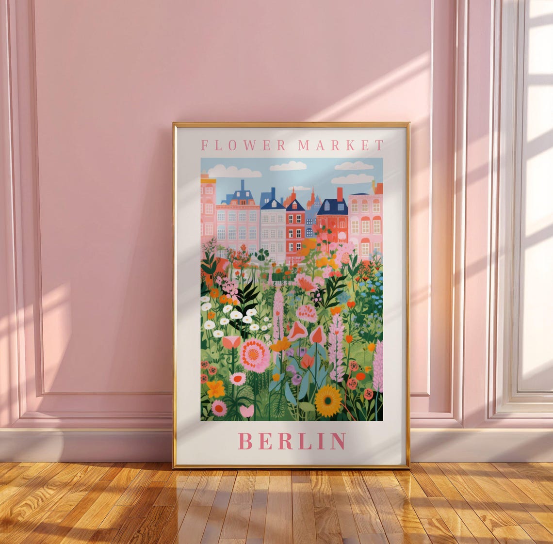 Berlin Flower Market Poster with Pastel Apartments Meadow Art - Image 3
