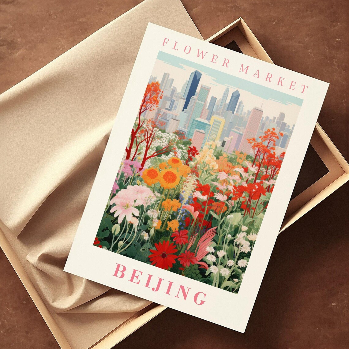Beijing Flower Market Modern Skyline Floral Illustration Poster - Image 2