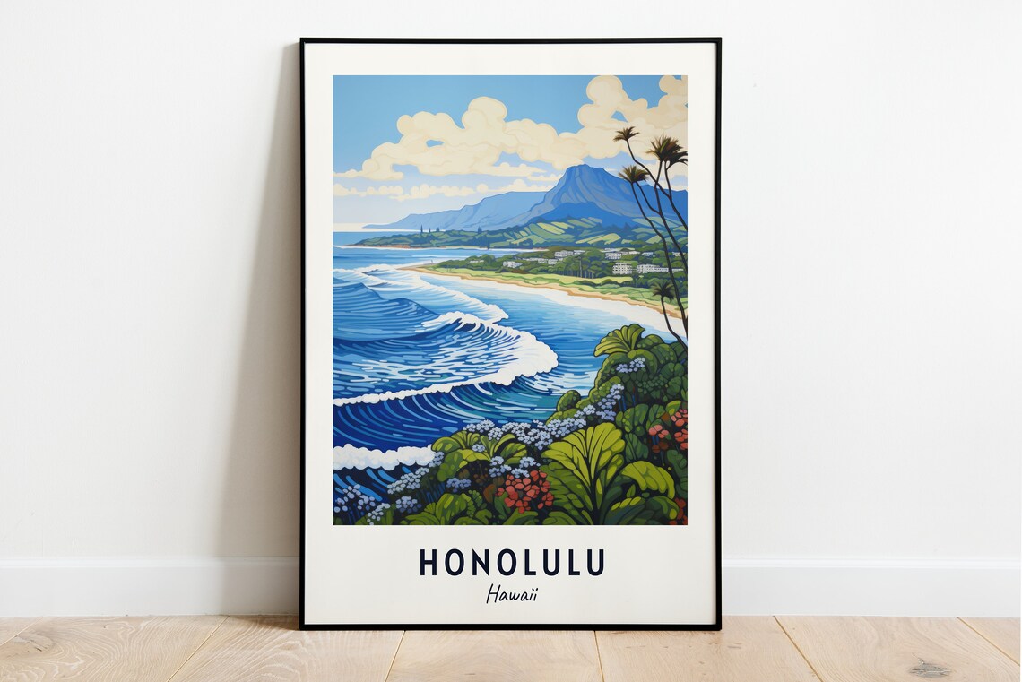 Honolulu Hawaii Travel Poster, City Travel Print