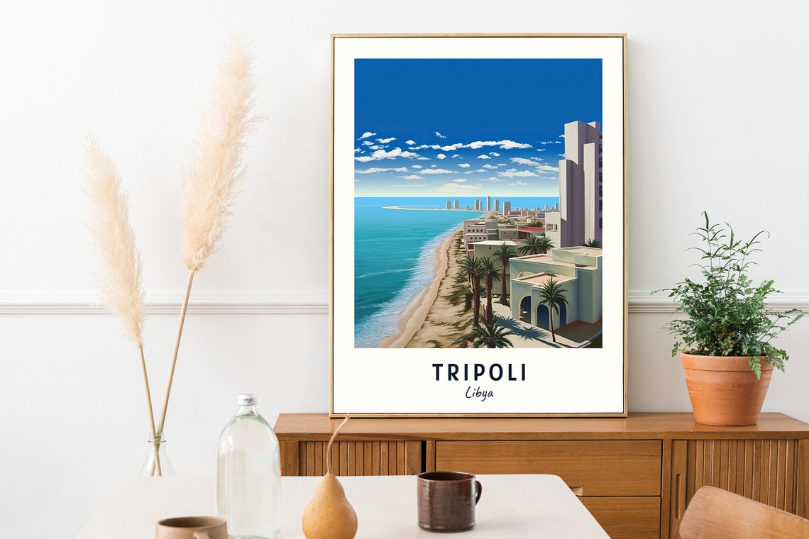 Tripoli Mediterranean Coastline and Beaches Libya Travel Poster - Image 2
