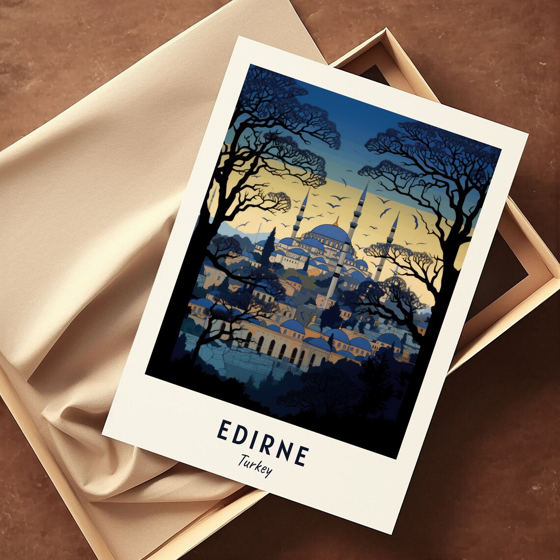 Edirne Turkey Mosque Silhouette Dusk Minimalist Travel Poster - Image 3