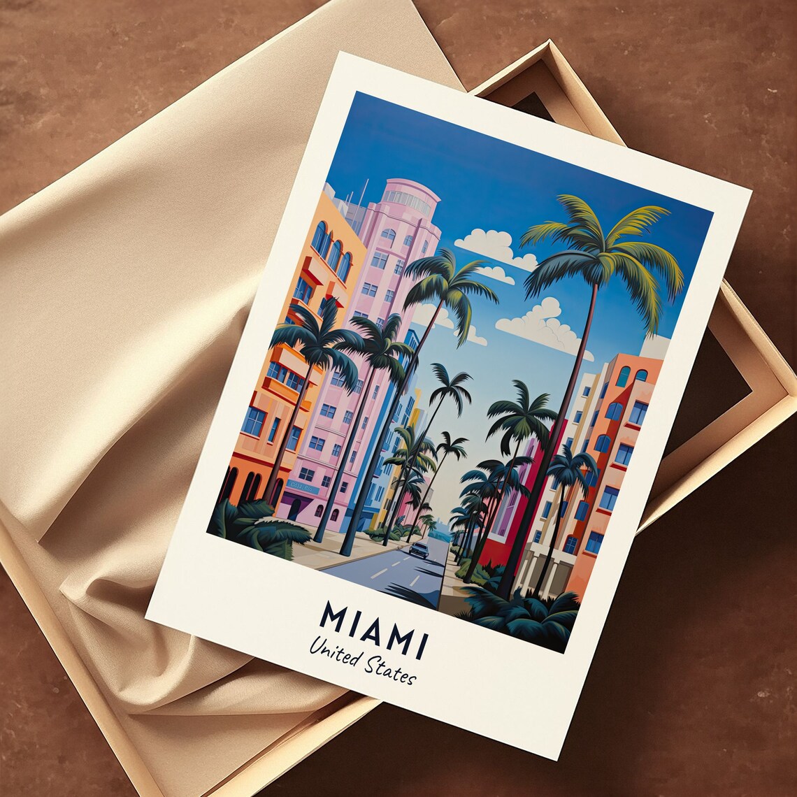 Miami United States Art Deco Street Lined with Palms Travel Poster - Image 3