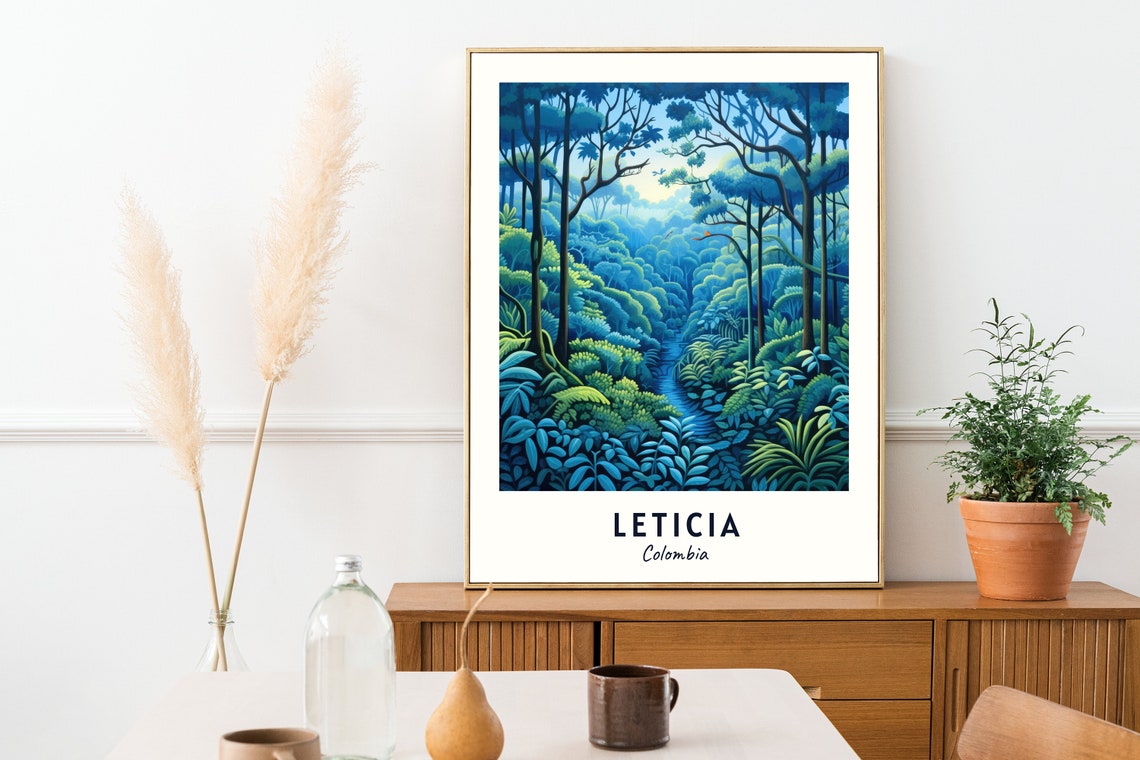 Leticia Colombia Amazon Rainforest Canopy Blue Green Travel Poster - Image 2