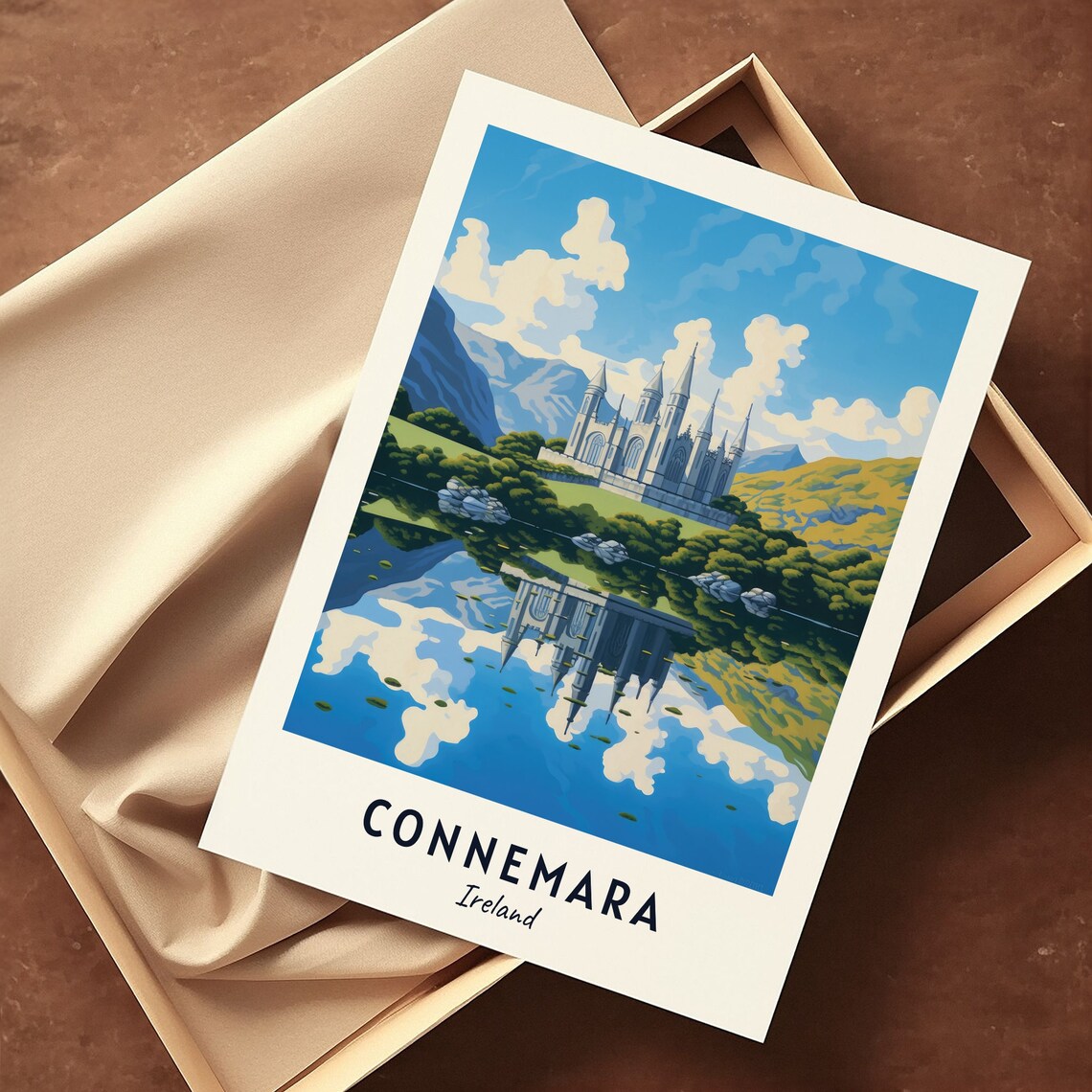 Kylemore Abbey Lake Reflection Connemara Ireland Travel Poster - Image 3