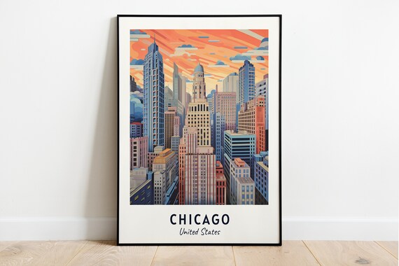 Chicago Downtown Skyscraper Canyon Sunset Skyline Travel Poster
