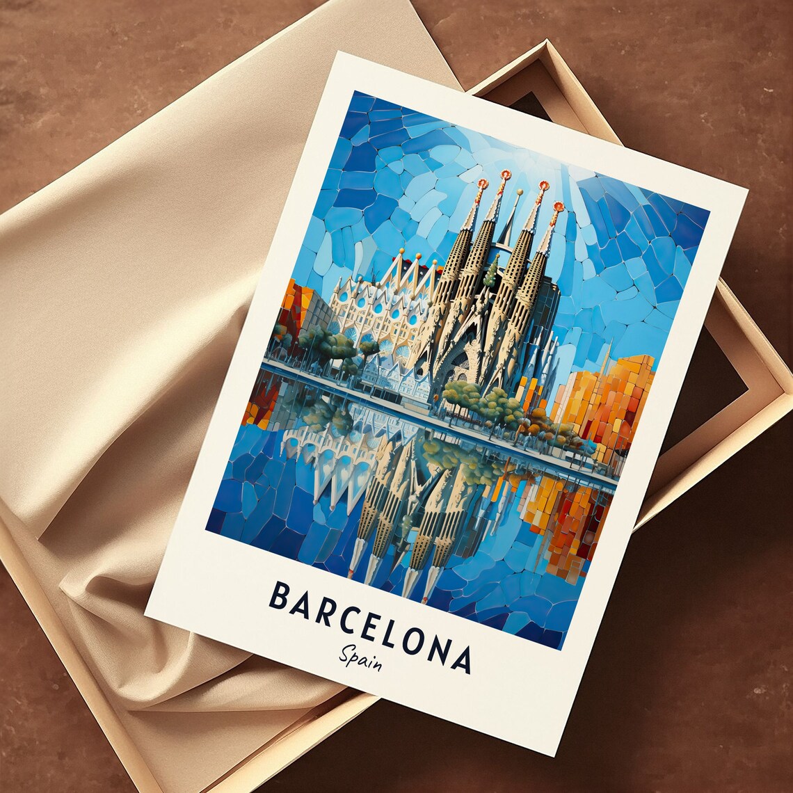 Barcelona Spain Sagrada Familia Mosaic Reflection Art Poster - Image 3