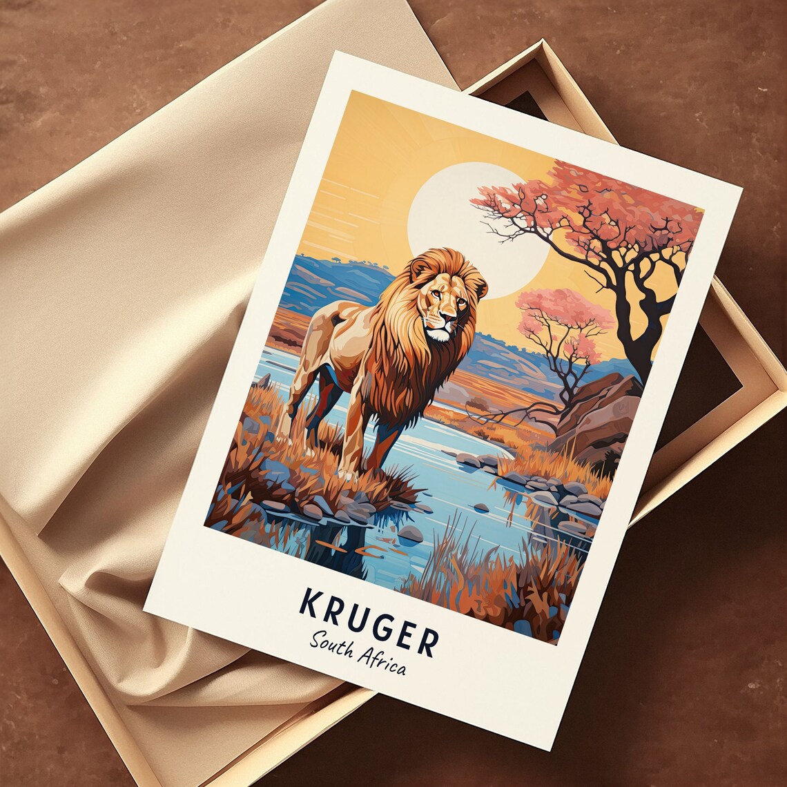 Kruger South Africa Lion Riverbed Wildlife Safari Travel Poster - Image 3