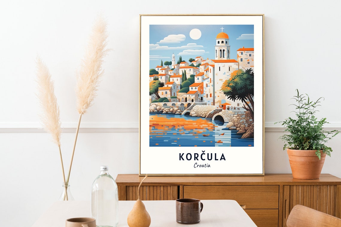 Korčula Croatia Old Town Domed Tower And Stone Bridge Poster - Image 2