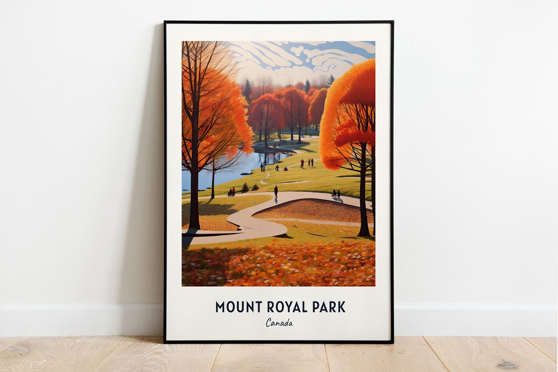 Mount Royal Park Canada Autumn Lake Scenery Vintage Travel Poster