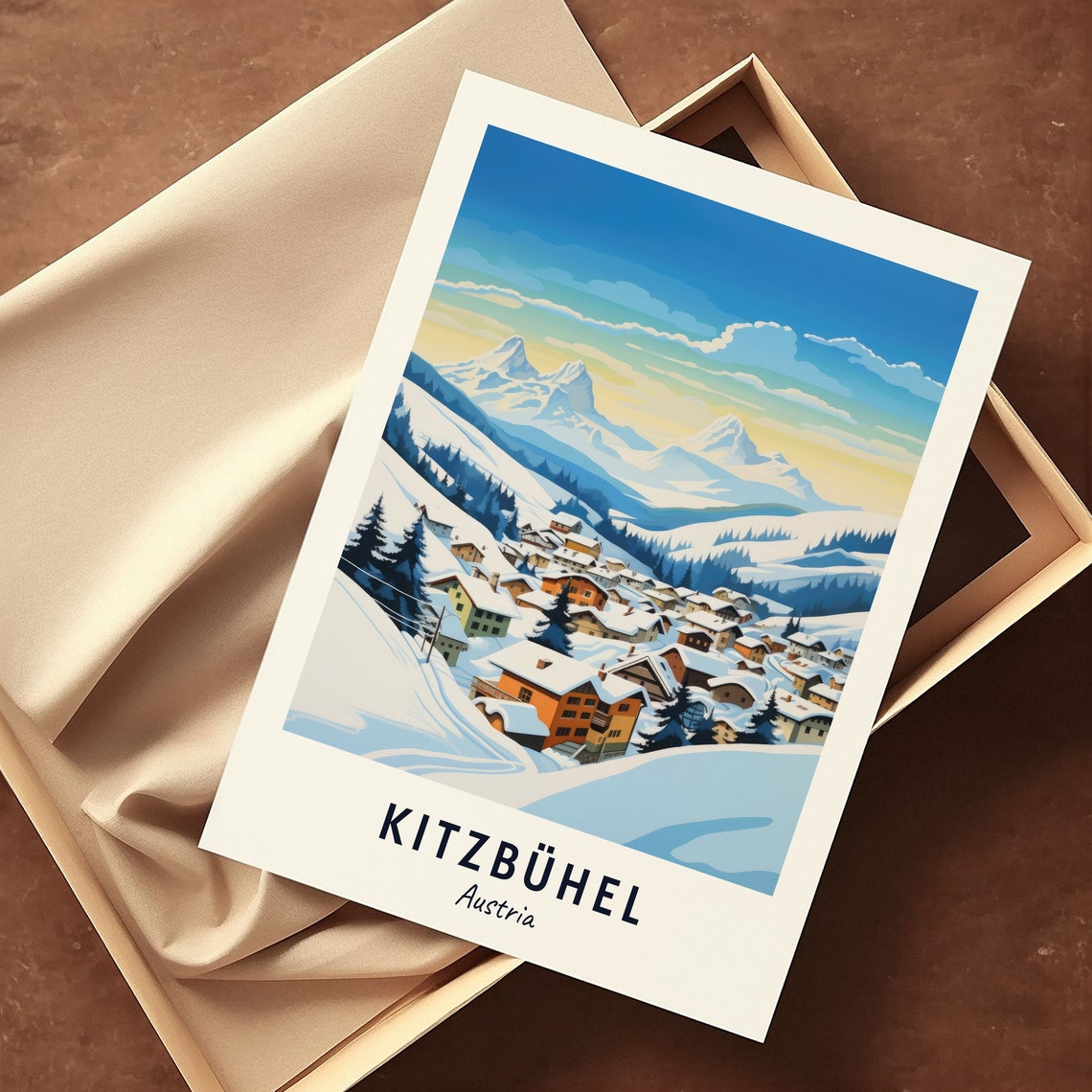 Kitzbühel Austria Snowy Alpine Village Under Mountain Peaks Poster - Image 3