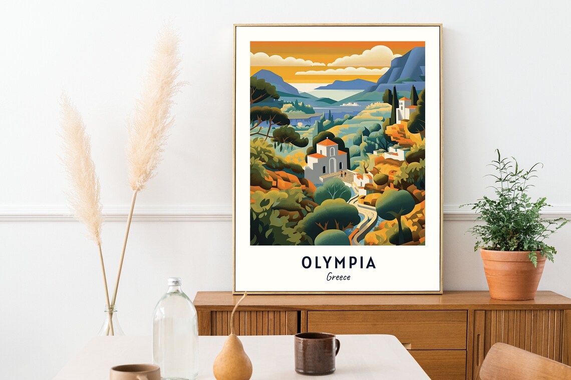 Hillside Village at Golden Sunset Olympia Greece Travel Poster - Image 2