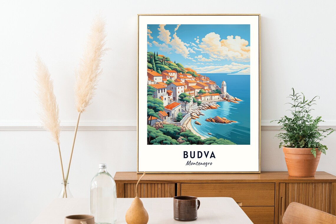 Budva Montenegro Red Roofed Old Town Along The Turquoise Sea Poster - Image 2