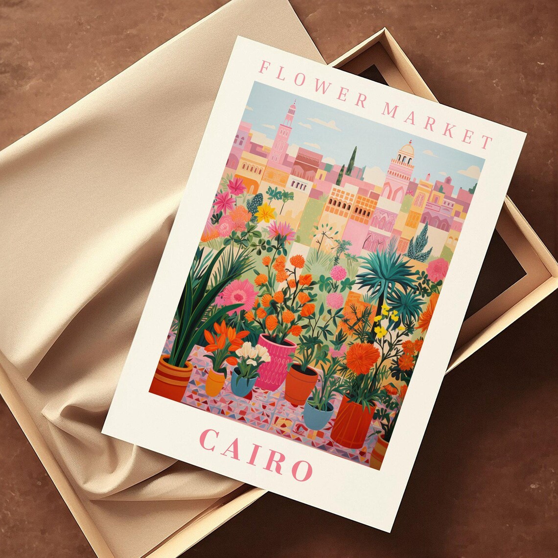 Cairo Egypt Flower Market Terrace Pot Garden Mosaic Travel Poster - Image 2