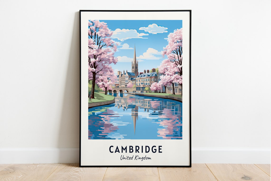 Cambridge United Kingdom Cherry Blossom River Reflections Poster