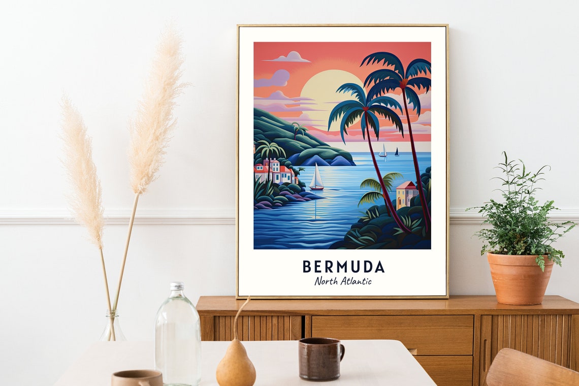 Bermuda North Atlantic Tropical Sunset Sailboats Travel Poster - Image 2