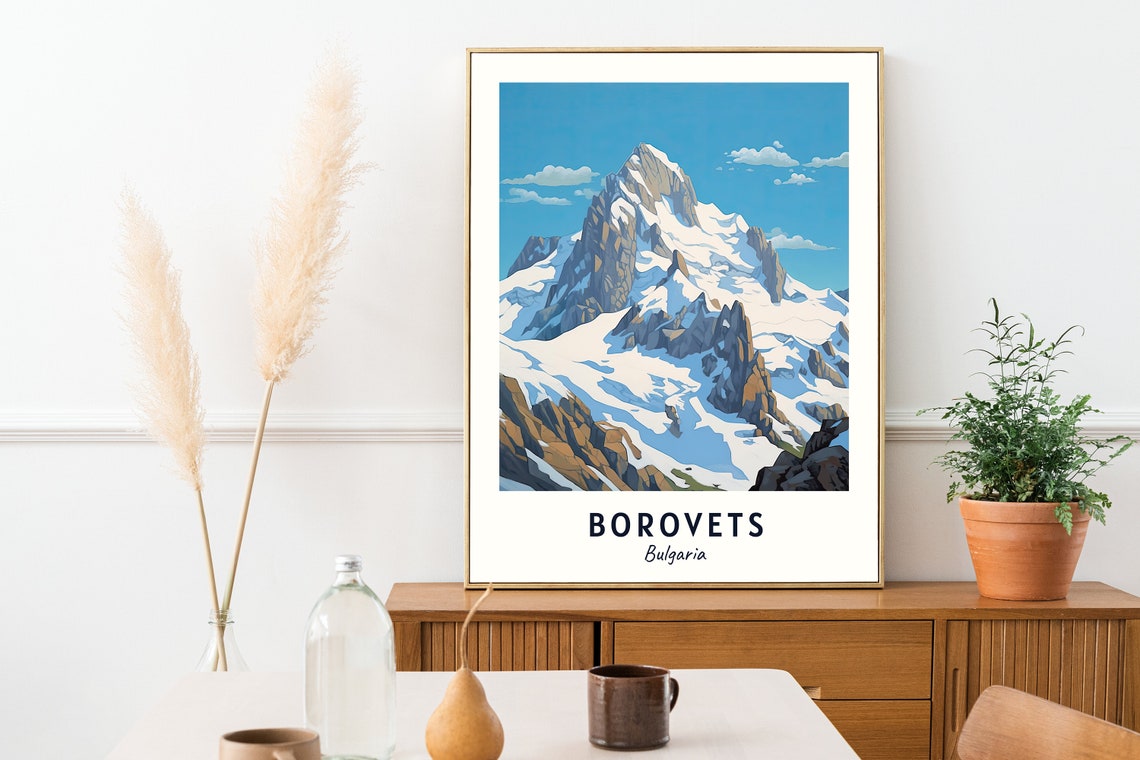 Borovets Bulgaria Snow Capped Mountain Peak Under Blue Sky Poster - Image 2