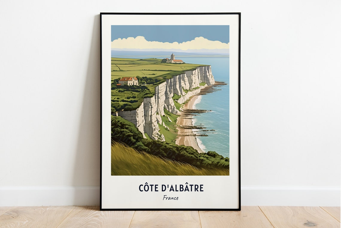 Côte D'Albâtre France White Chalk Cliffs Vintage Travel Poster