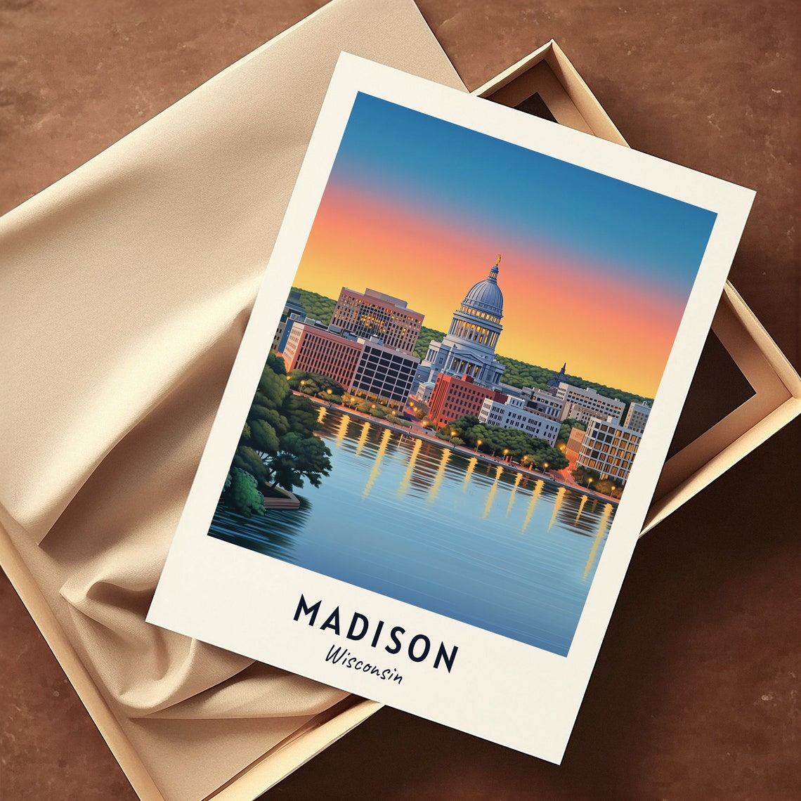Madison Capitol Dome at Sunset Over the Lake Wisconsin Travel Poster - Image 3