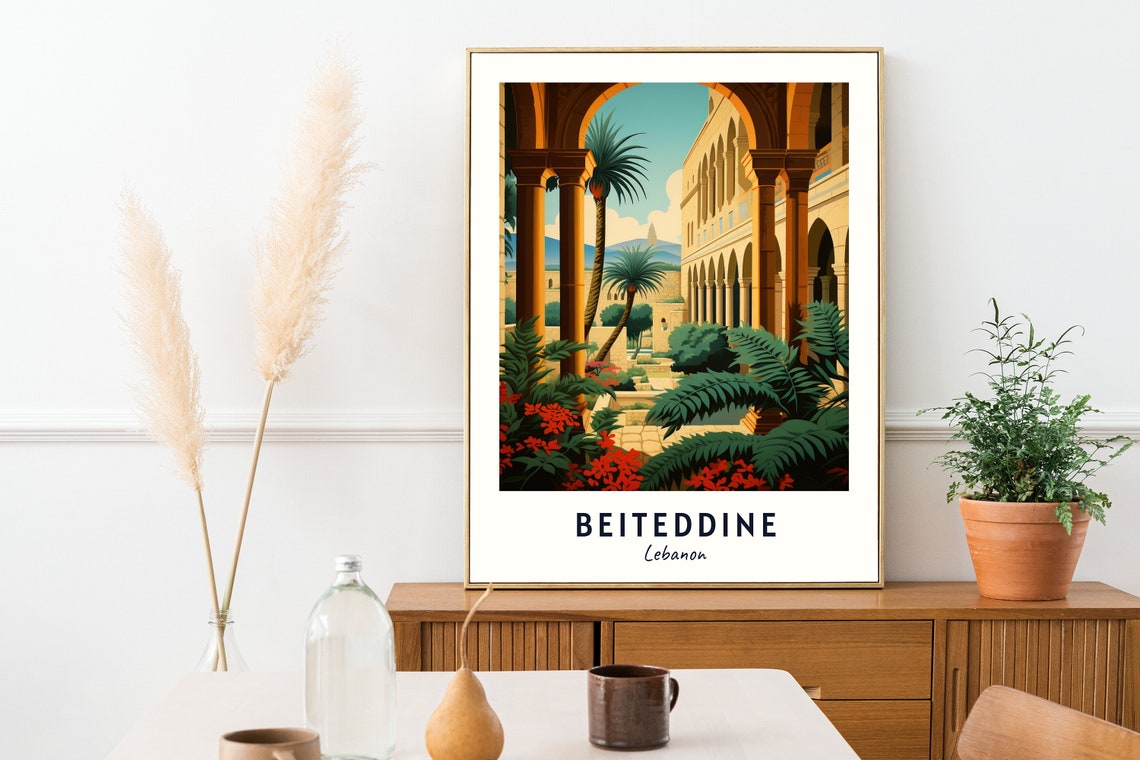 Beiteddine Palace Arched Courtyard with Palms in Lebanon Poster - Image 2