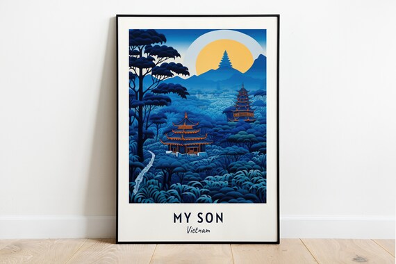 My Son Vietnam Temple Ruins Moonlit Jungle Travel Poster Artwork