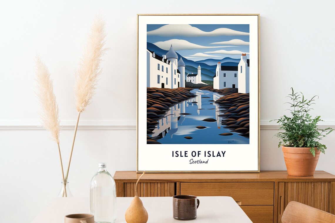 Isle of Islay Scotland Whitewashed Harbor Cottages Travel Poster - Image 2