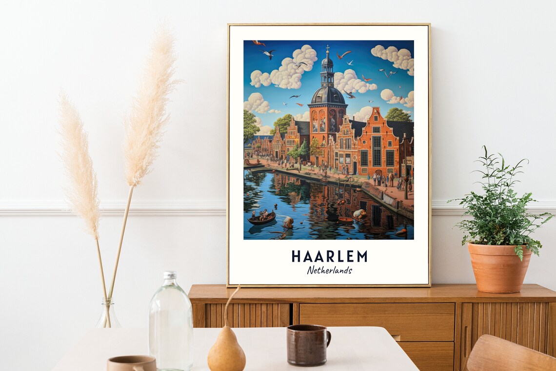Haarlem Netherlands Canal Cityscape Summer Boats Travel Poster - Image 2