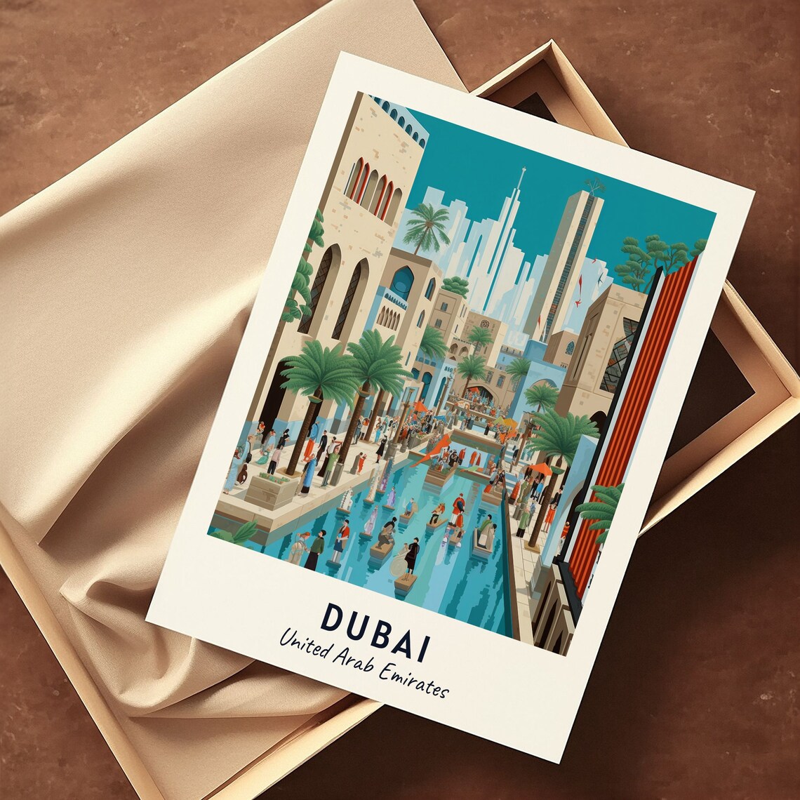Dubai Creek Souk Canal Bustling Market Waterway Travel Poster - Image 3