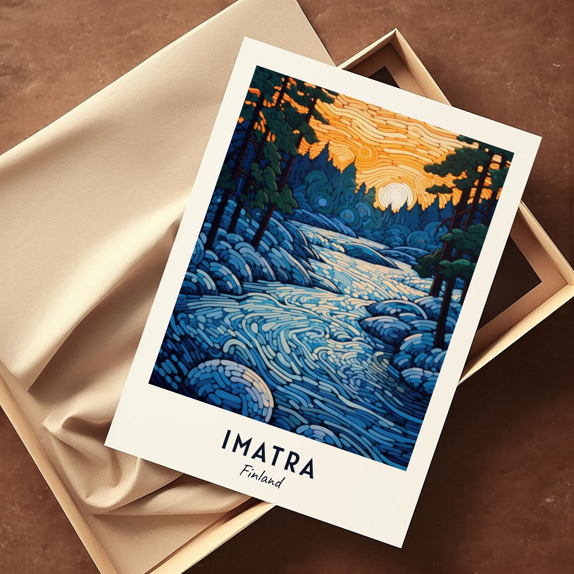 Swirling Blue Rapids at Golden Sunset Imatra Finland Travel Poster - Image 3
