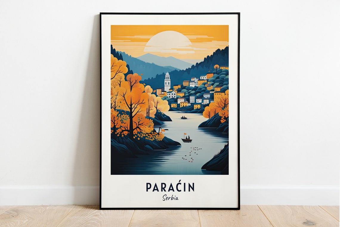 Paracin Serbia River Valley Town Sunset With Church Tower Poster
