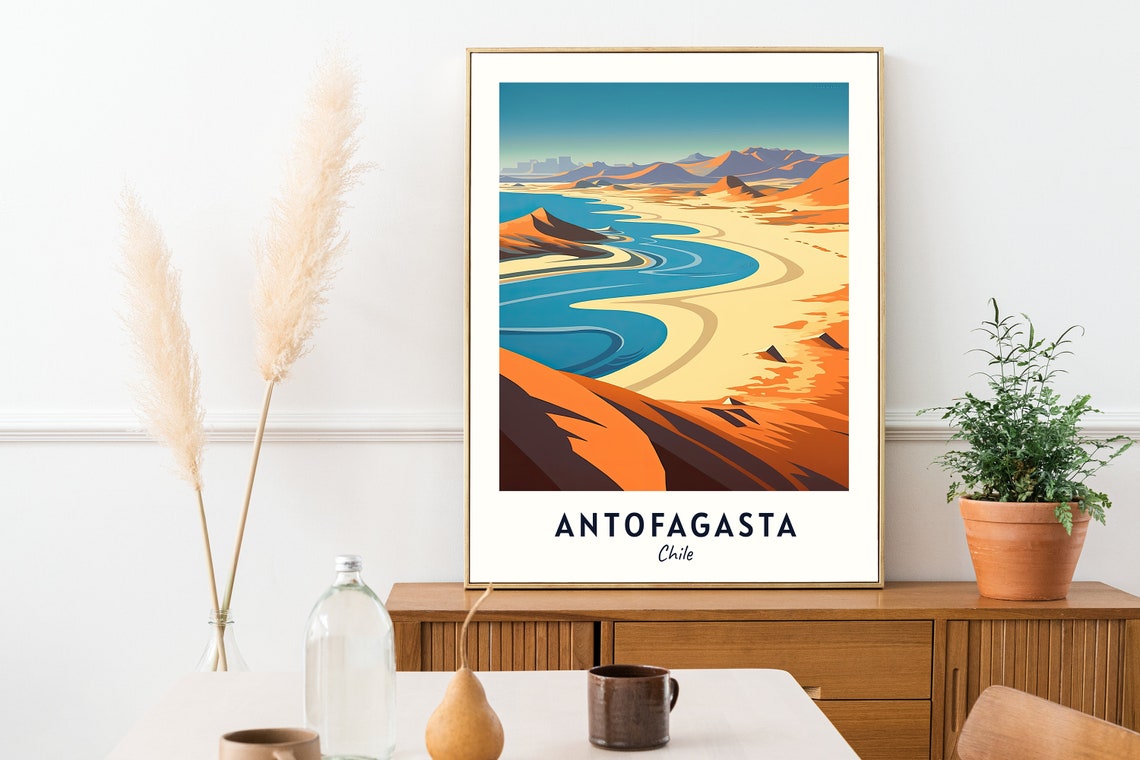 Antofagasta Chile Desert Coast Winding Blue Lagoon Hills Poster - Image 2