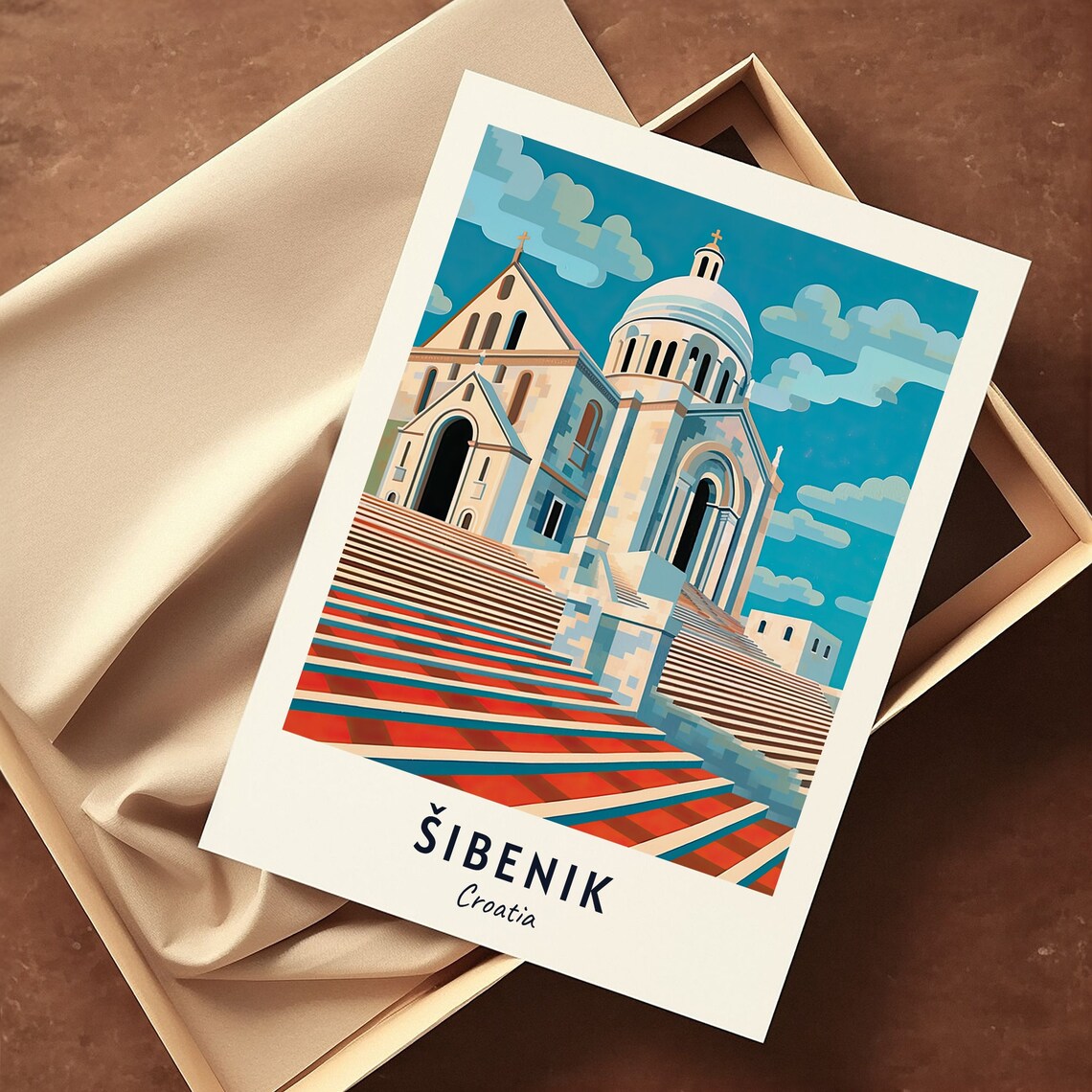 Sibenik Croatia Cathedral With Grand Striped Steps Seaside Travel Poster - Image 3