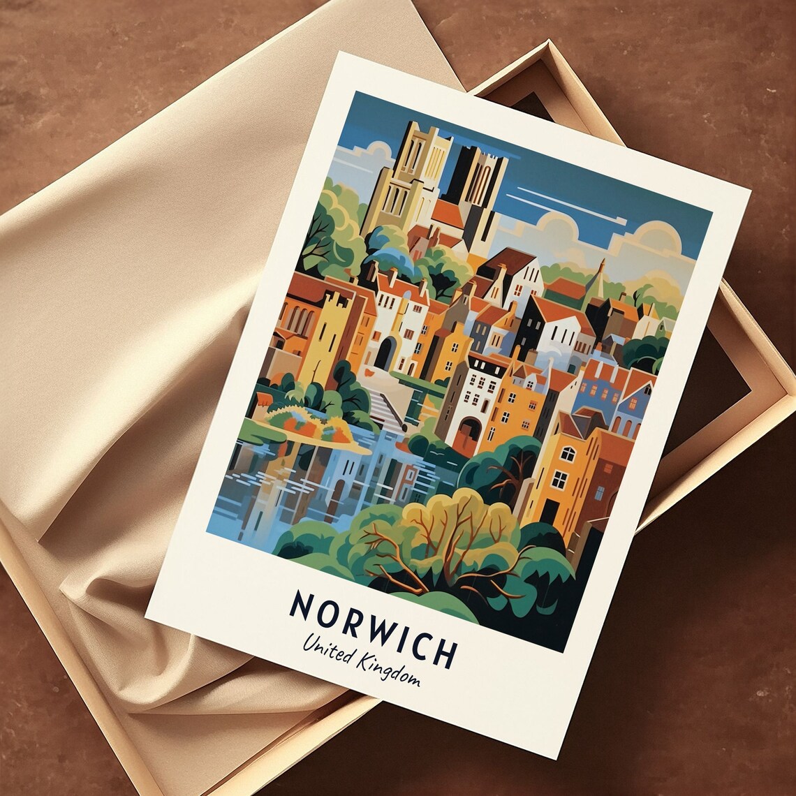 Norwich UK Riverside Colorful Historic Houses Travel Poster Home Decor - Image 3