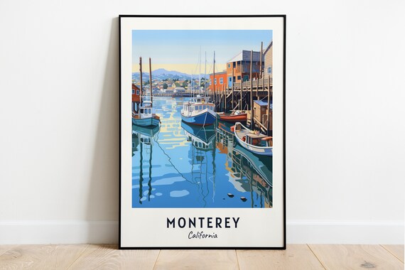 Monterey California Old Fishing Harbor Boats Wharf Travel Poster