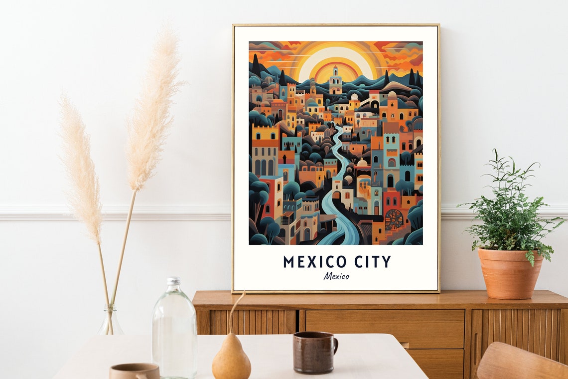 Mexico City Mexico Valley Town Mountains Sunset View Travel Poster - Image 2