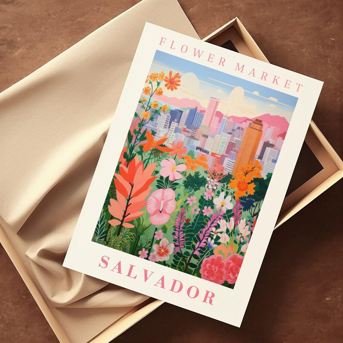 Salvador Flower Market Poster Wall Decor Brazil Floral Illustration Botanical Gallery Wall Art Gift For Friend Travel Poster Modern - Image 3