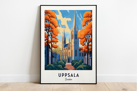 Uppsala Cathedral Spires Framed by Orange Trees in Sweden Poster