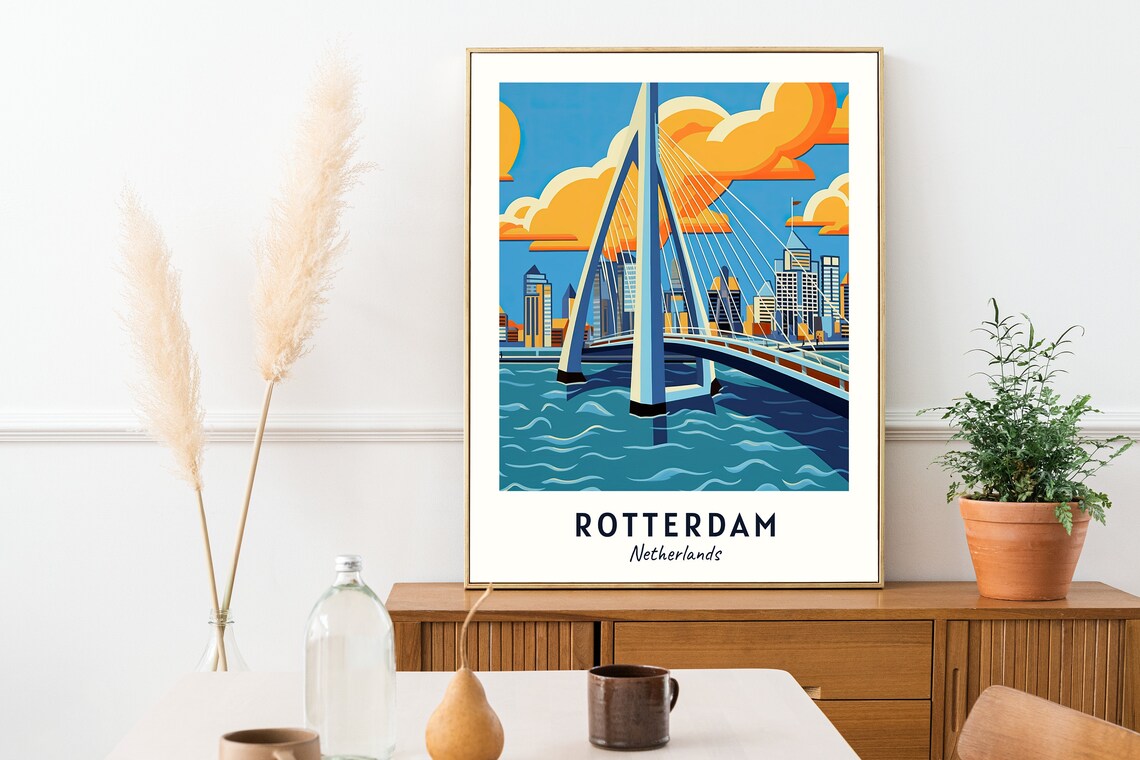 Erasmus Bridge Travel Print, Rotterdam Netherlands - Image 2