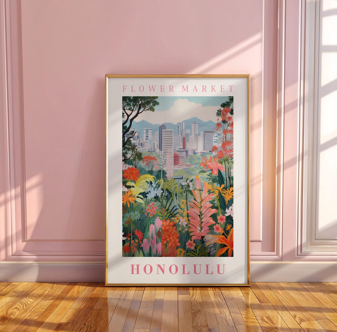 Honolulu Flower Market Poster with Tropical City Mountain Bloom Garden - Image 3