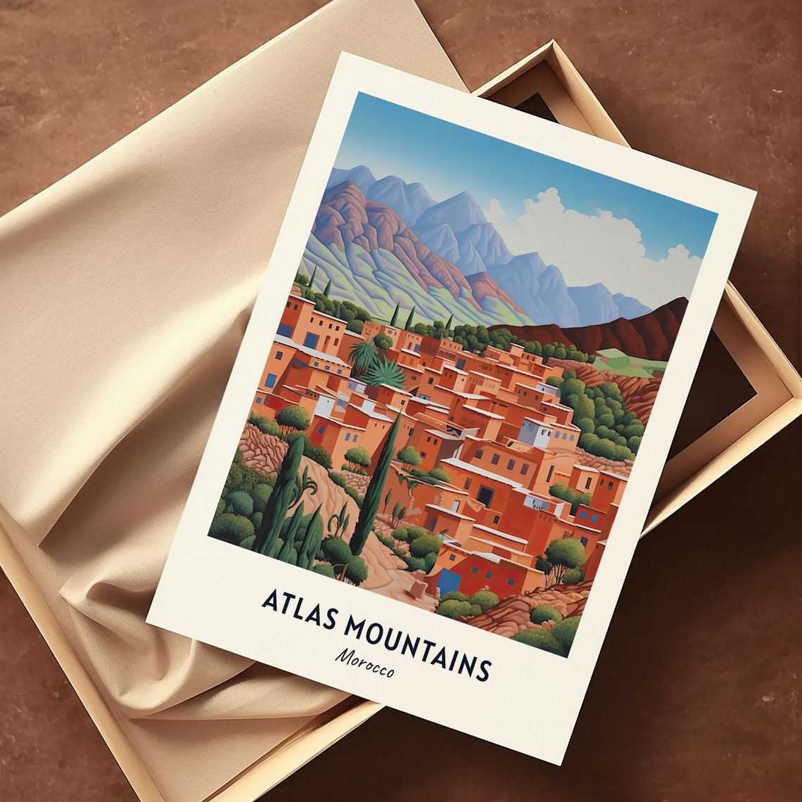 Terracotta Village beneath the Atlas Mountains Morocco Poster - Image 3