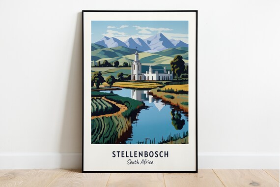 Stellenbosch South Africa Vineyards Church River Travel Poster