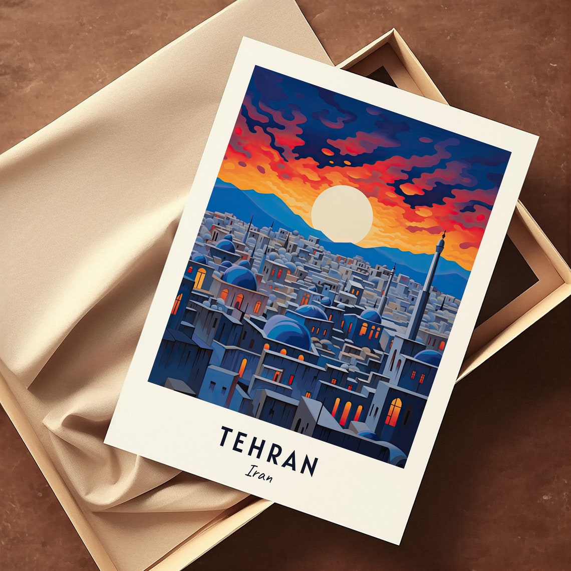 Tehran Iran Mosque Domes Sunset Skyline Minimalist Travel Poster - Image 3