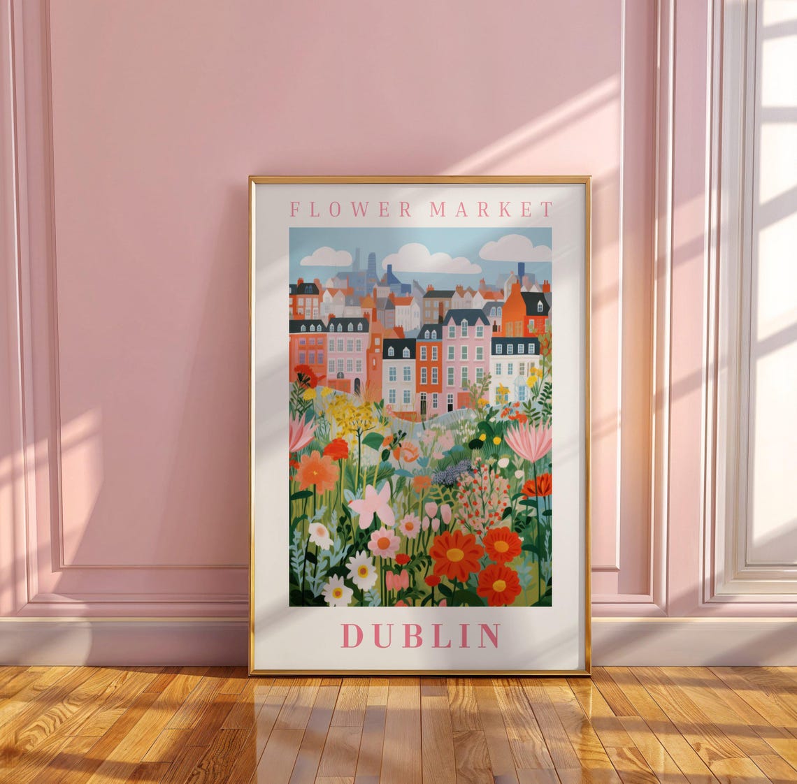 Dublin Flower Market Poster with Georgian Row House Wildflower Meadow - Image 3