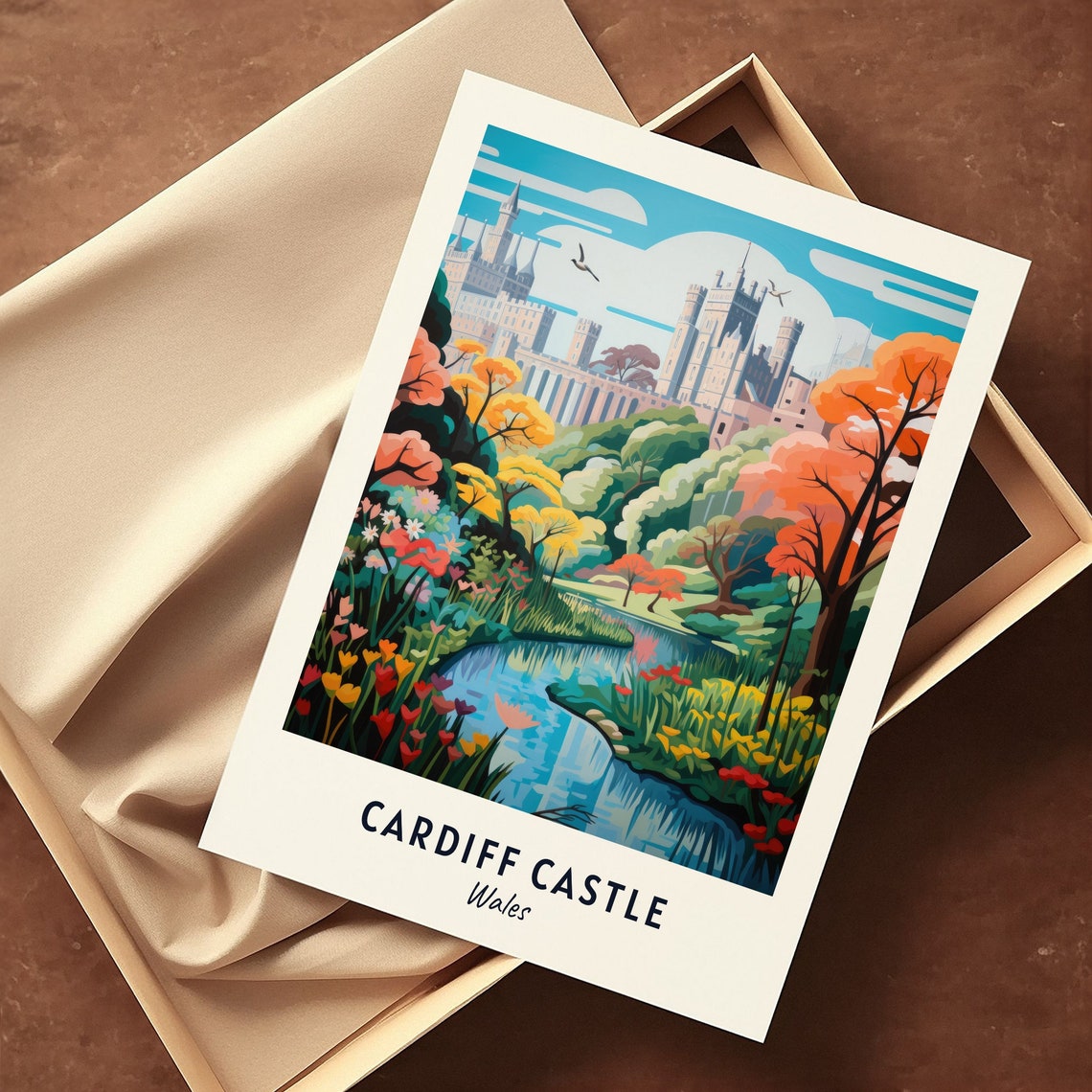 Cardiff Castle Wales Riverside Gardens In Vibrant Autumn Poster - Image 3