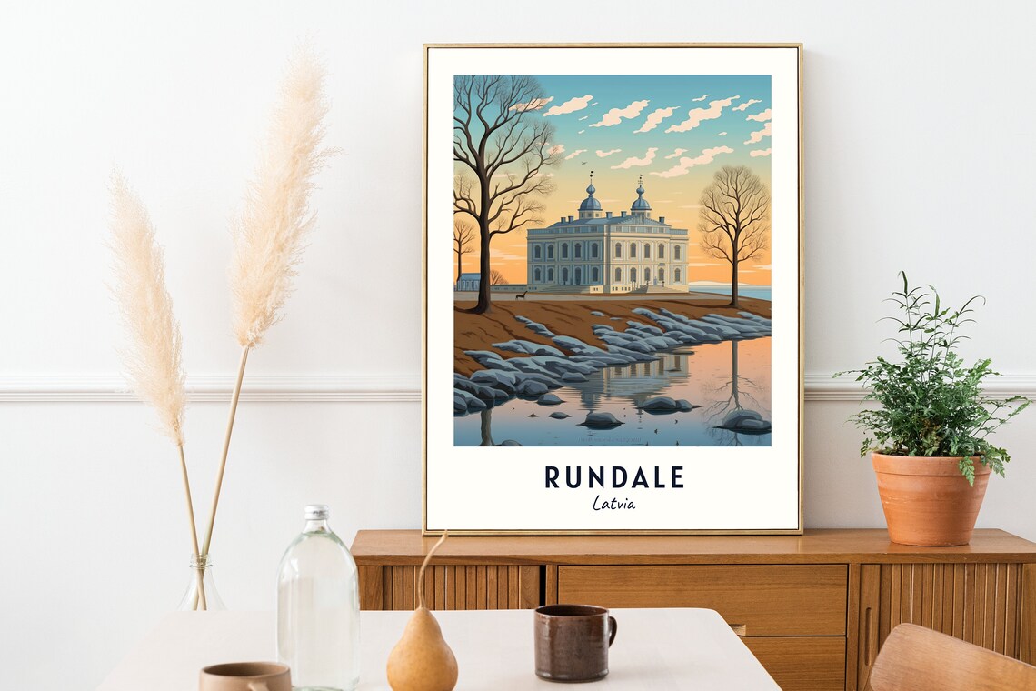 Rundale Latvia Baroque Palace Reflected In Water At Sunset Travel Poster - Image 2