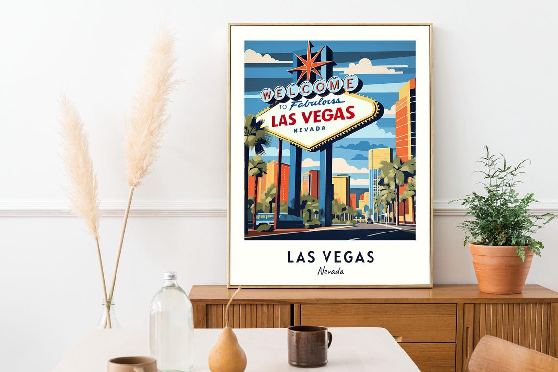 Las Vegas Nevada Welcome Sign Retro Strip Scene Travel Poster - Image 2
