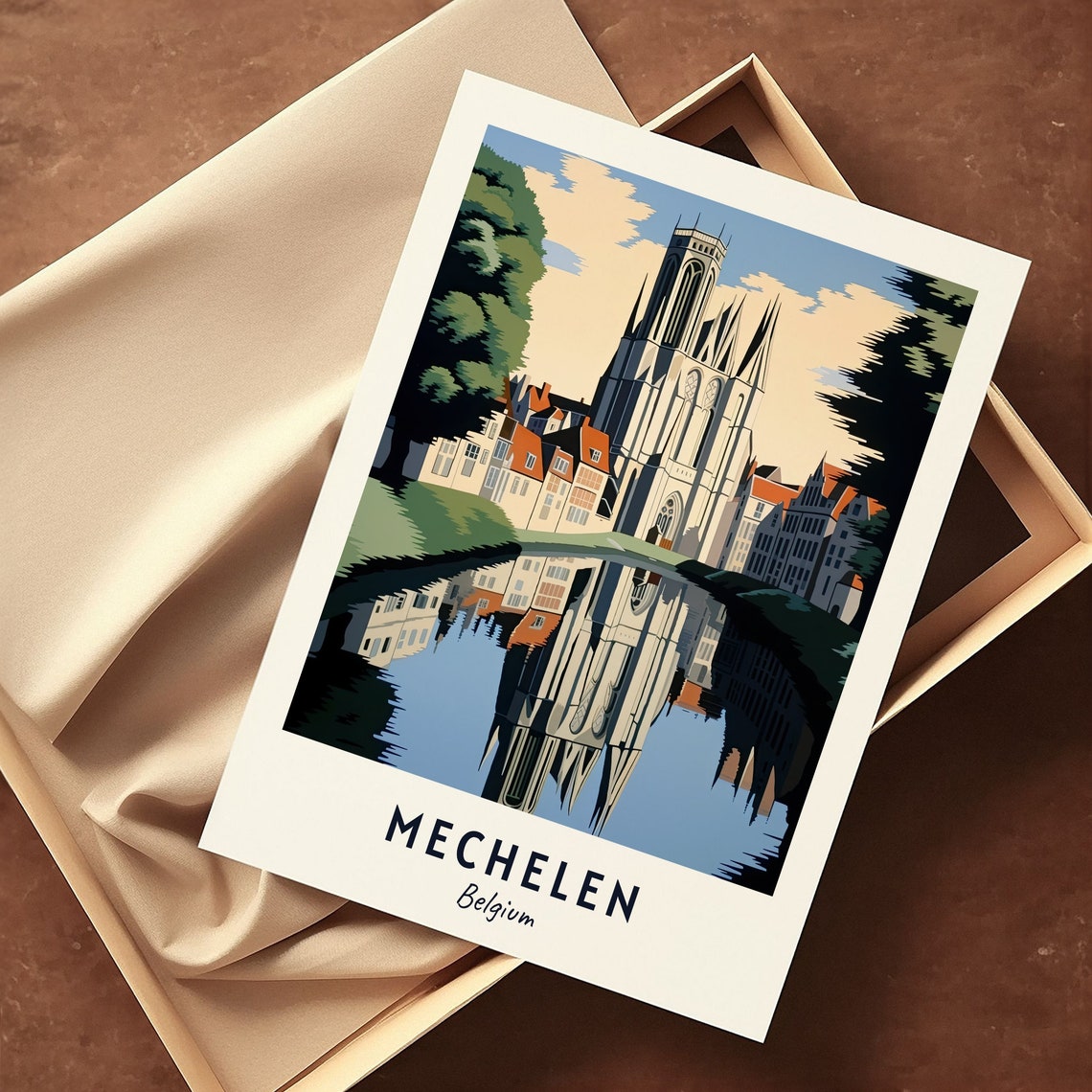 St Rumbolds Cathedral Canal Reflection Mechelen Belgium Poster - Image 3