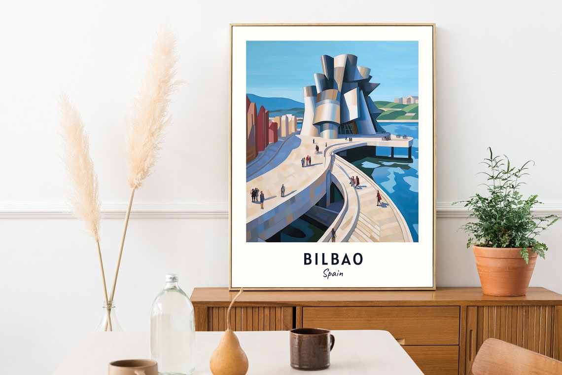 Guggenheim Museum Titanium Curves over the River in Spain Poster - Image 2
