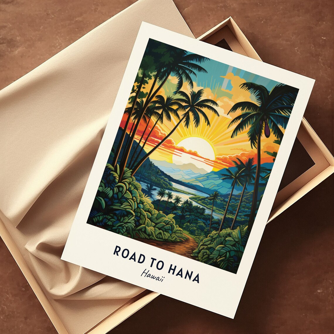 Road to Hana Hawaii Jungle Road Sunset Palm Canopy Drive Poster - Image 3