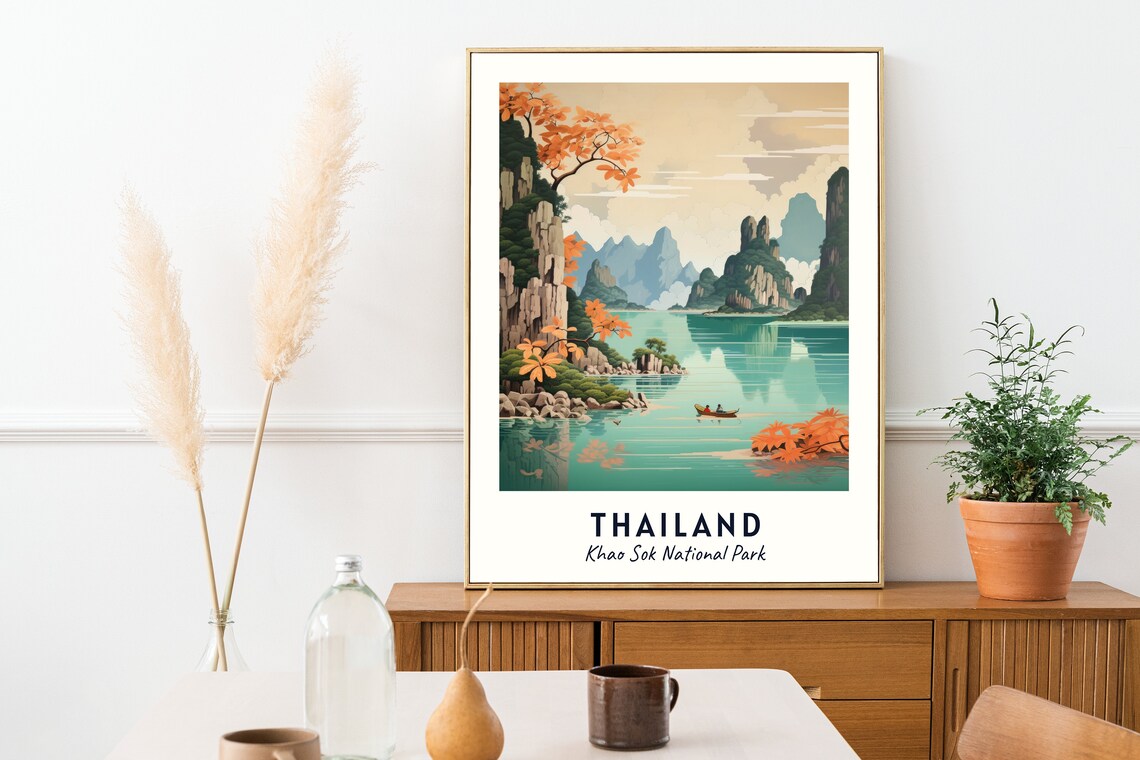 Thailand Khao Sok National Park Karst Lake Vintage Travel Poster - Image 2